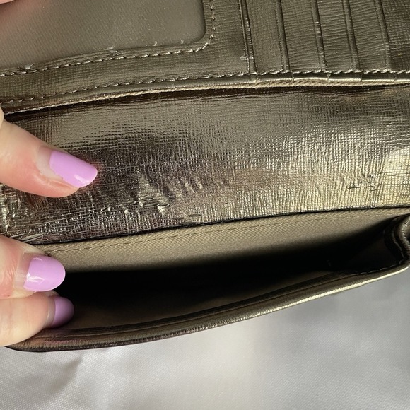 Vintage FOSSIL MEDIUM ZIP AROUND WALLET Gray Blue Geometric Metallic Leather - Picture 10 of 15